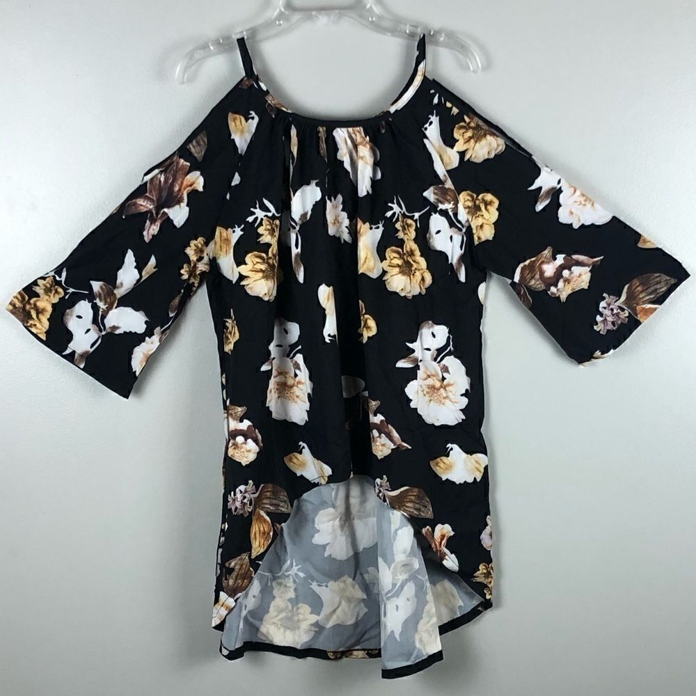 NWT Cold Shoulder Black Floral Top